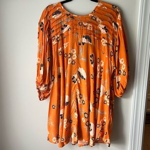 Free People | Orange Floral Open Back Dress